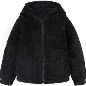 Girls Black Fuzzy Old Navy Zip Up Hoodie (Size 10-12)